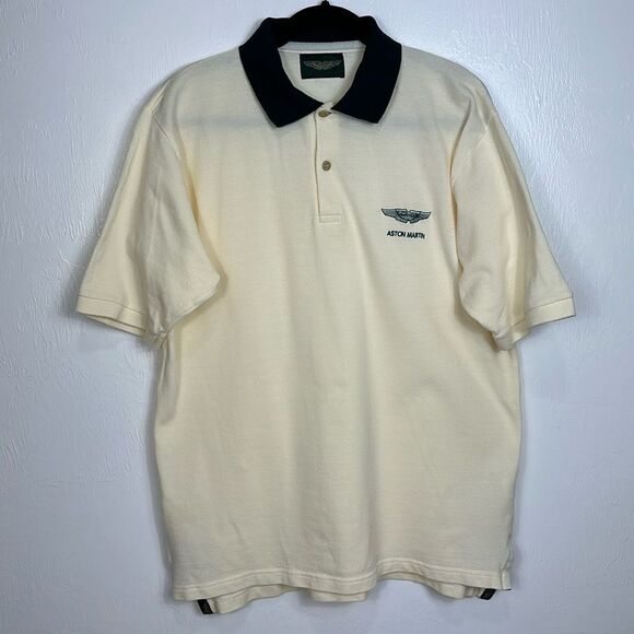Aston Martin Racing Cream Color Cotton Embroidered Logo Polo Shirt Size XL